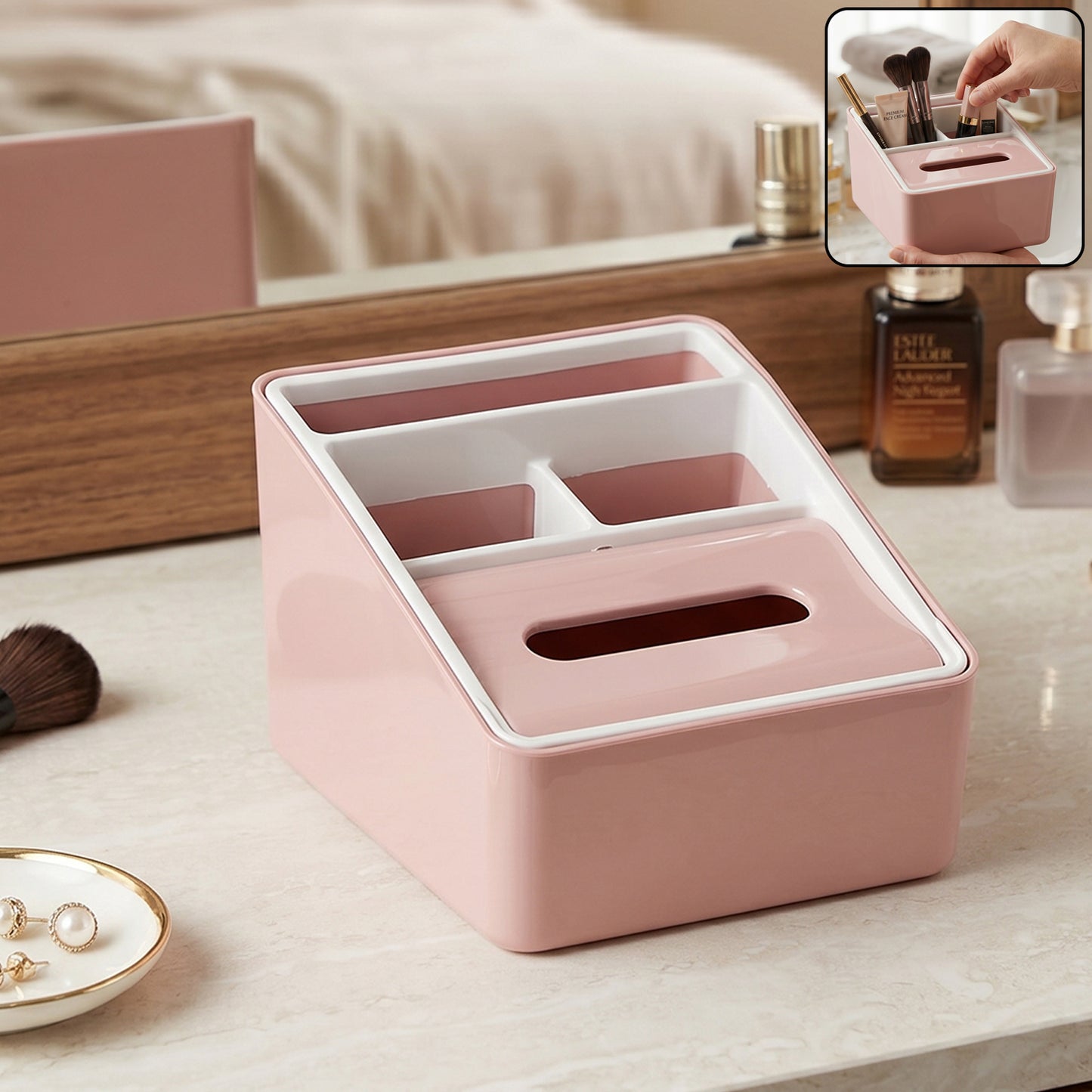 Plastic Compartment Organizer Box with Tissue Holder - 1 Pc - Happy Price - Image 2
