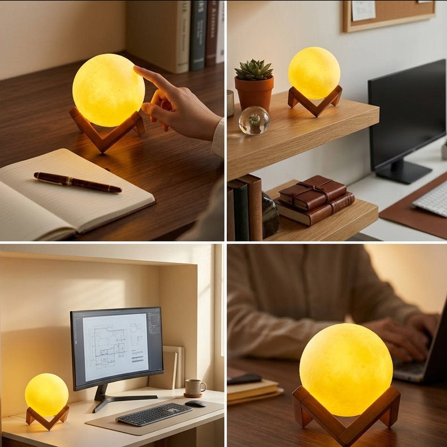 LED Moon Ball Night Light with Wooden Base (1 Pc) - Happy Price - Image 6