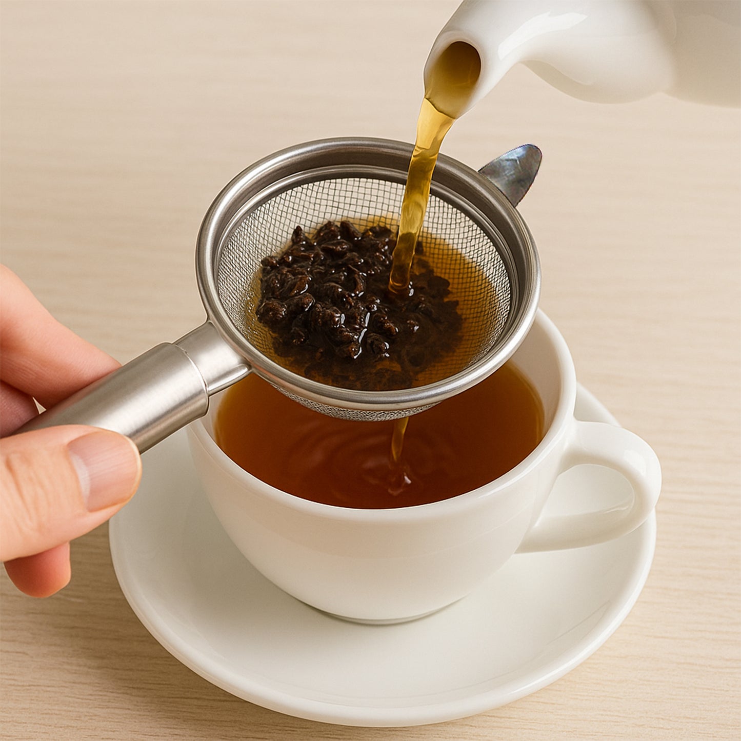 Medium Stainless Steel Double Mesh Kitchen Strainer with Pipe Handle - 1 Pc - Happy Price - Image 5