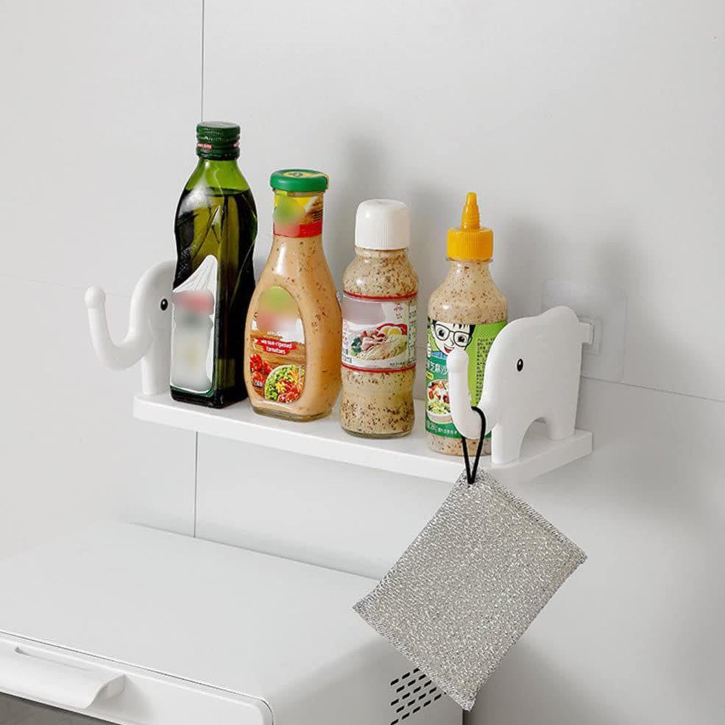 Multifunctional  Elephant Shaped Storage Shelf No Punching Wall Mounted Mini Storage Rack Creative Cute Elephant Shelf Organizer For Kitchen Bathroom Bedroom Study - Happy Price - Image 2