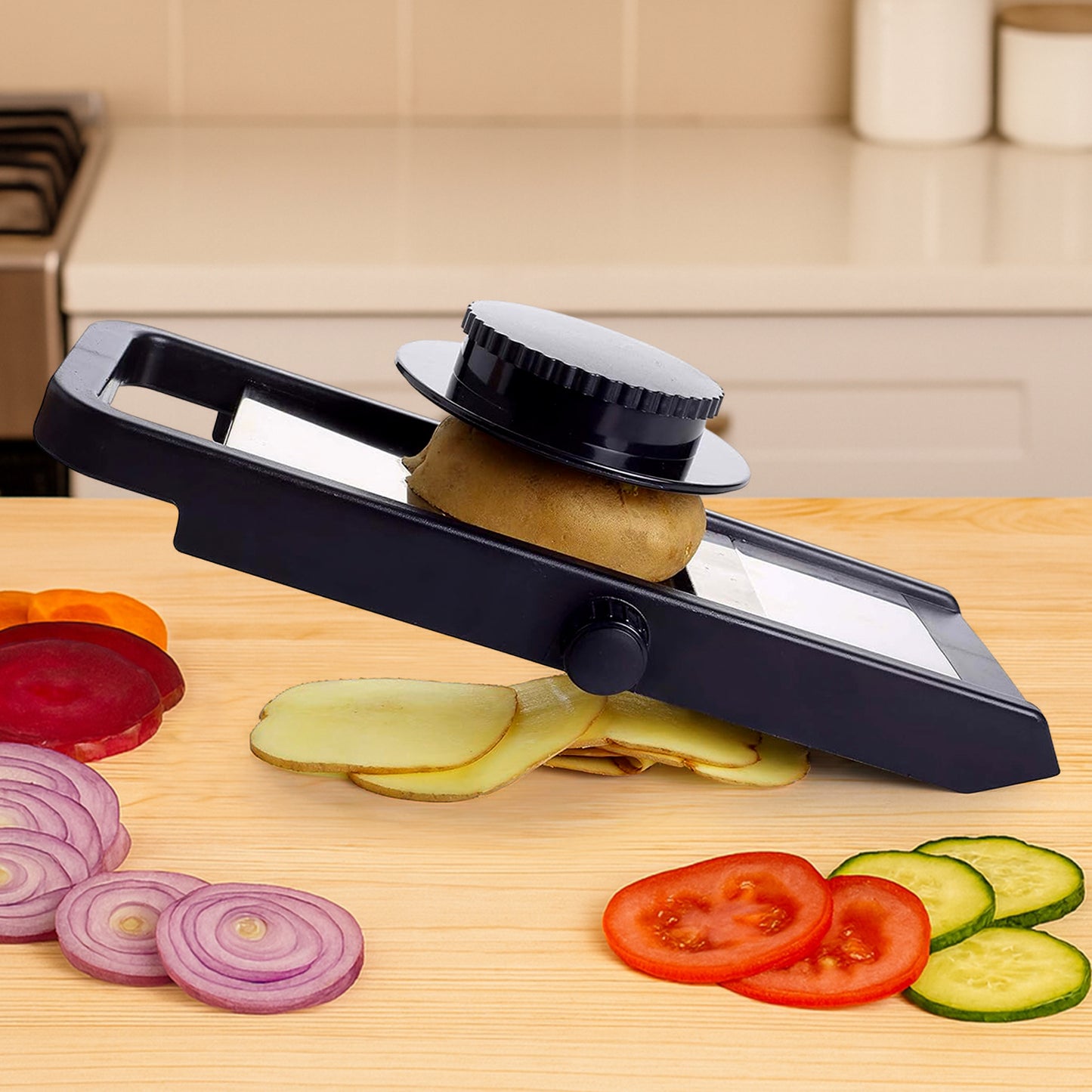Adjustable Vegetable & Fruit Slicer with Stainless Steel Blade - Happy Price - Image 4