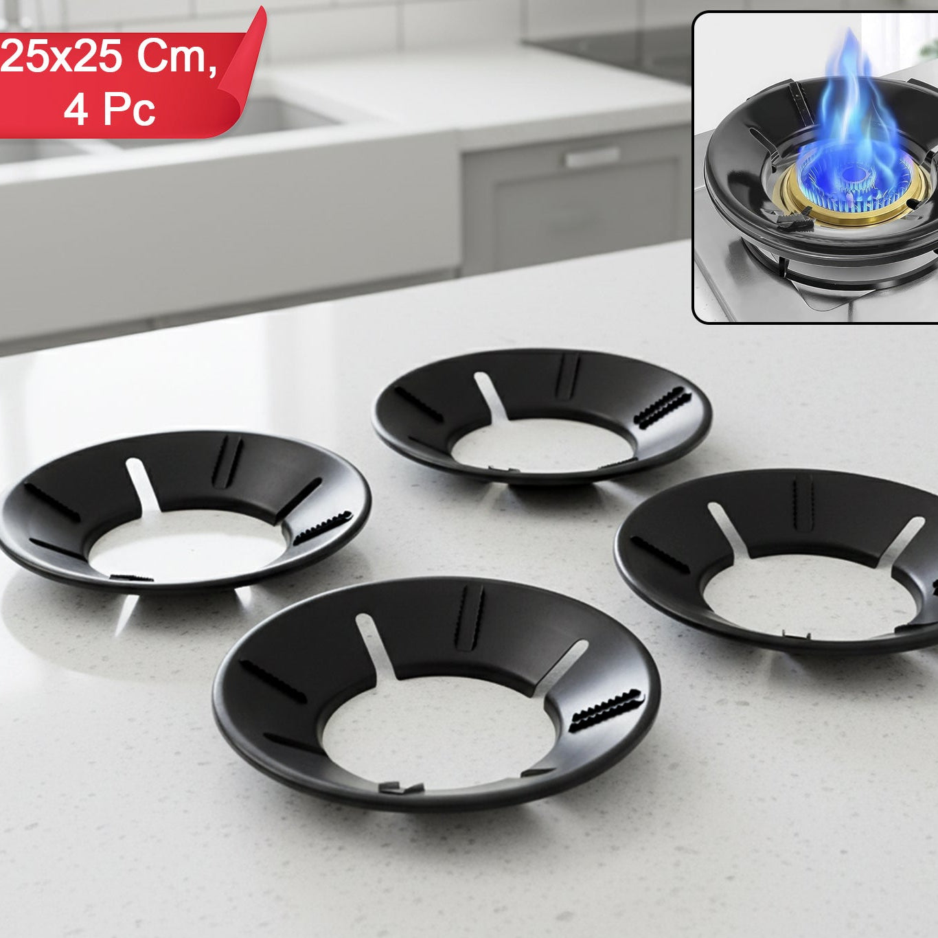 Gas Stove Flame Guard Ring - 4 Pcs Set, 25x25 cm Heat Efficiency Plates - Happy Price - Image 1