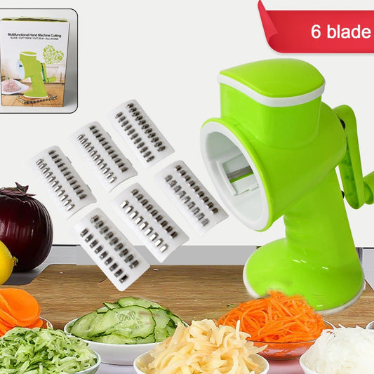 6 In 1 Multi Functional Vegetable Cutter  Slicer Hand Machine Cutting Slice Cut Thick Cut Silk All In One Vegetable Chopper Cutter  Slicing Cutter Barrel - Vegetable Grater With 6 Removable Blades - Happy Price - Image 1