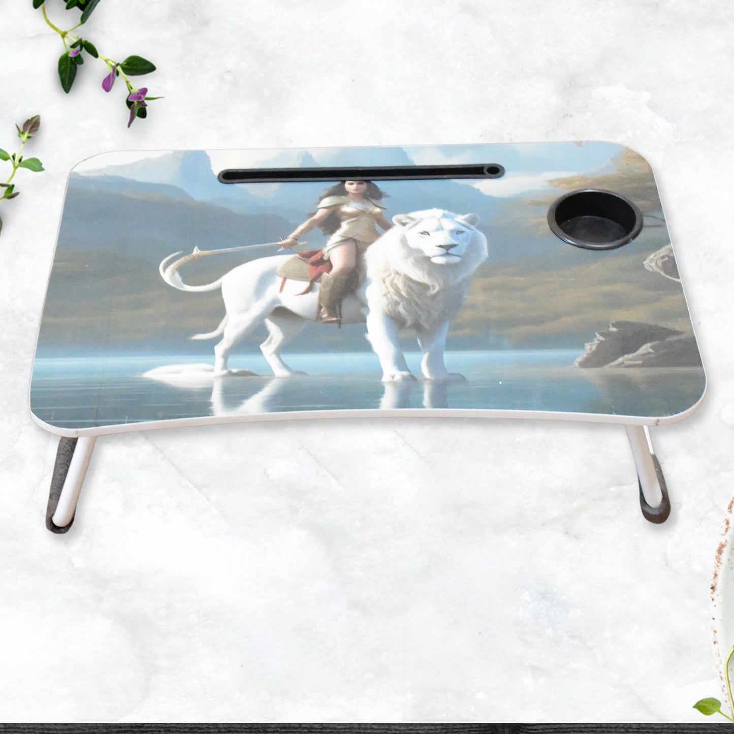 Foldable Cartoon Design Laptop Table with Cupholder and Drawer - 58x39 cm - Happy Price - Image 6