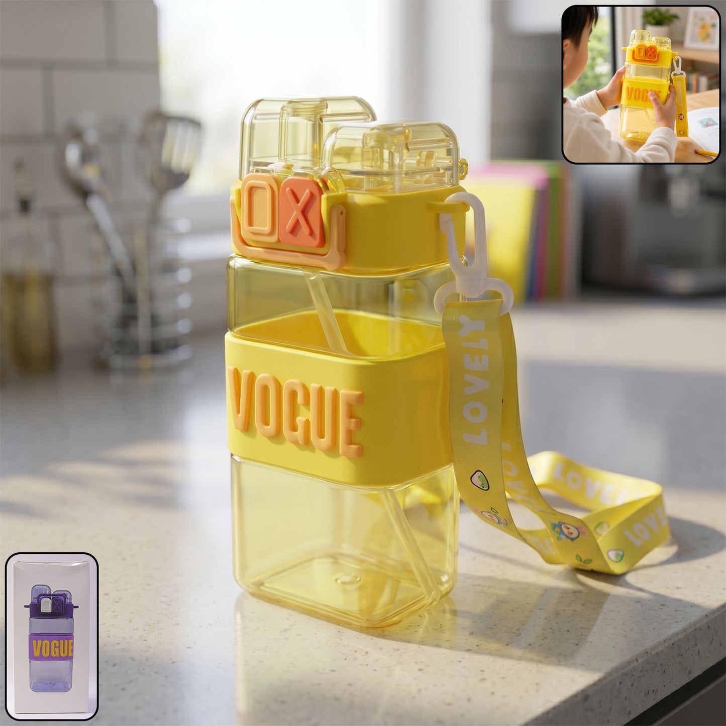 Kids Plastic Sipper Water Bottle with Straw, Leakproof Lid & Carry Strap - 500 ML - Happy Price - Image 2