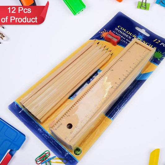 Colorful Wooden Pencil Set With Pencil Box Ruler Sharpener For For Kids Artist Architect - Happy Price - Image 1