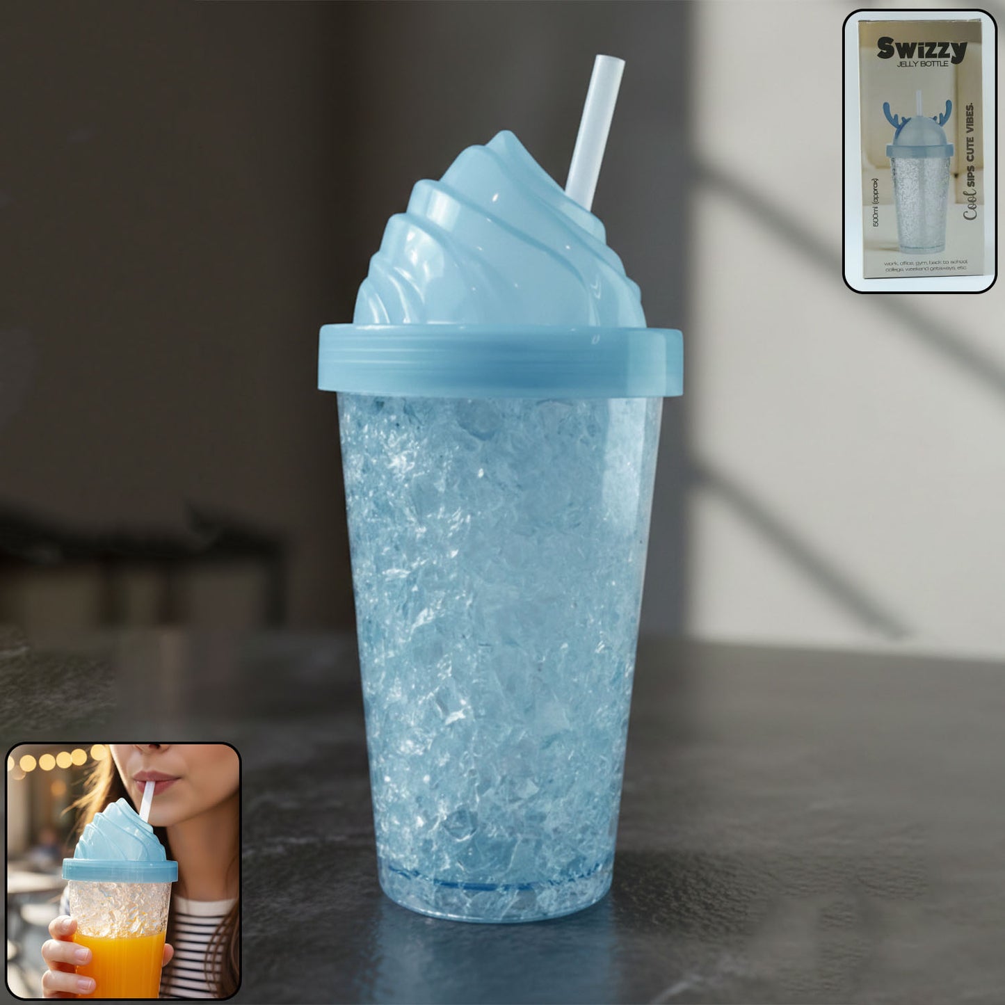 500 ML Ice Cream Swirl Sipper Bottle with Straw - 1 Pc - Happy Price - Image 2