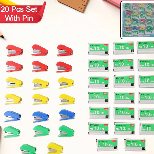 20 Pcs Mini Stapler Set with No.10 Staples - Assorted Colors - Happy Price - Image 1