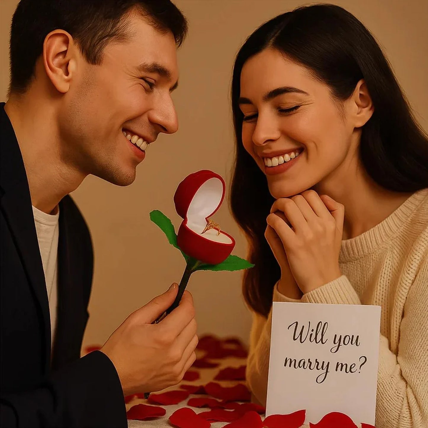 Romantic Rose Ring Box Set - 2 Pcs Flower Shaped Jewelry Holder - Happy Price - Image 4