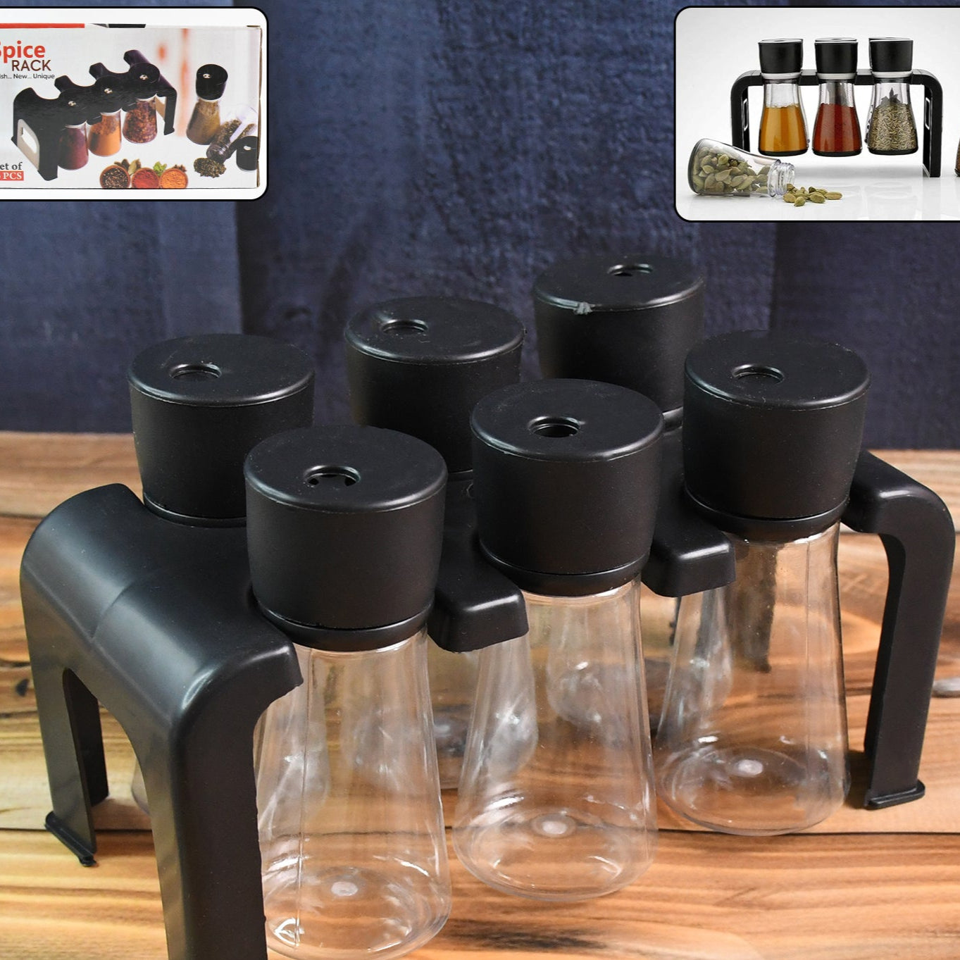 6-piece Plastic Spice Jar Set With Stand - Happy Price - Image 1