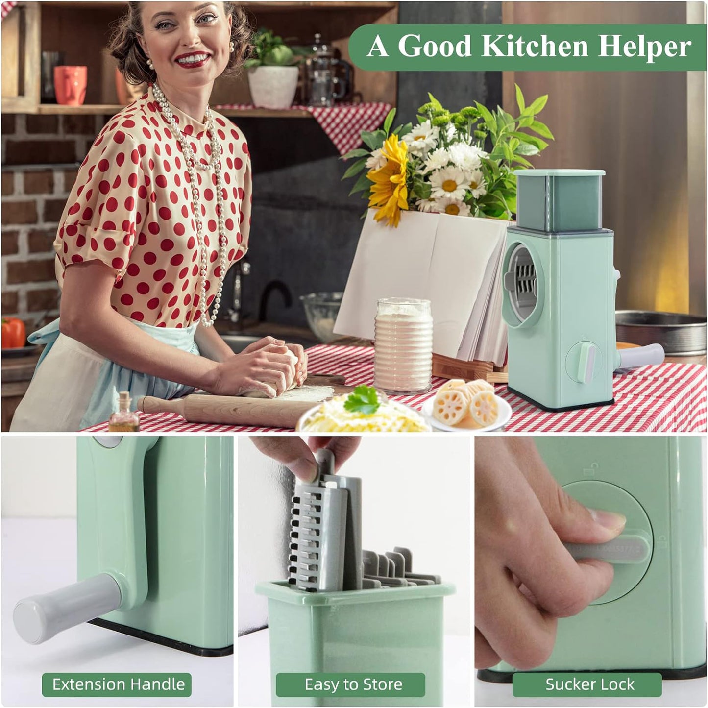 Stainless Steel Vegetable Chopper Veg Chopper And Dicer With 6 Blades  Brush Kitchen Multifunctional Mandoline Vegetable Slicer For Veggies Onion Garlic Potatoes Fruits Cookie Oreo Vegetable Cutter Stable Suction Base For Home Kitchen - Happy Price - Image 2