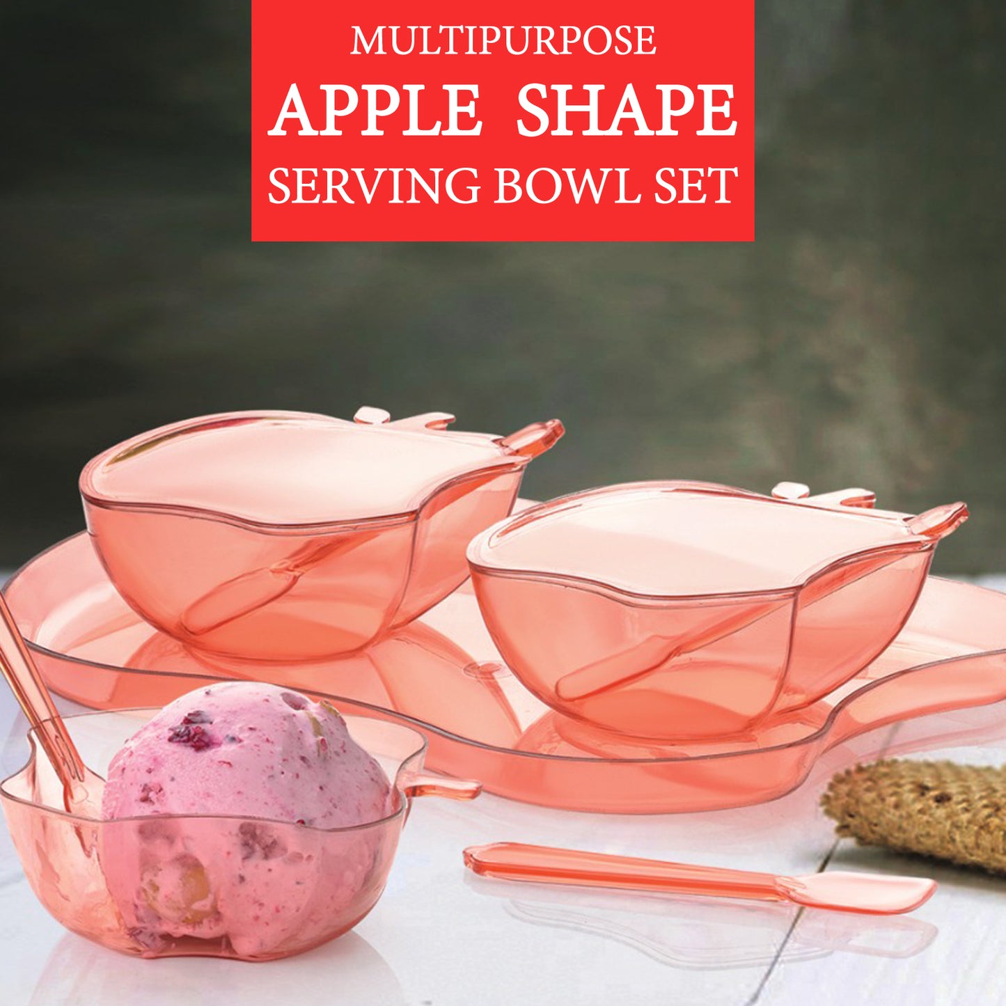 Apple Shape 2piece Serving Set Of Bowl With Spoon  Tray. Dinnerware Serving Snacks  Pickle - Happy Price - Image 3