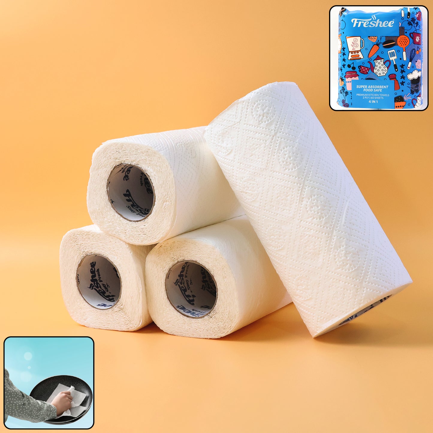 Absorbent Kitchen Paper Towels - 4 Rolls, 240 Sheets Total - Happy Price - Image 2