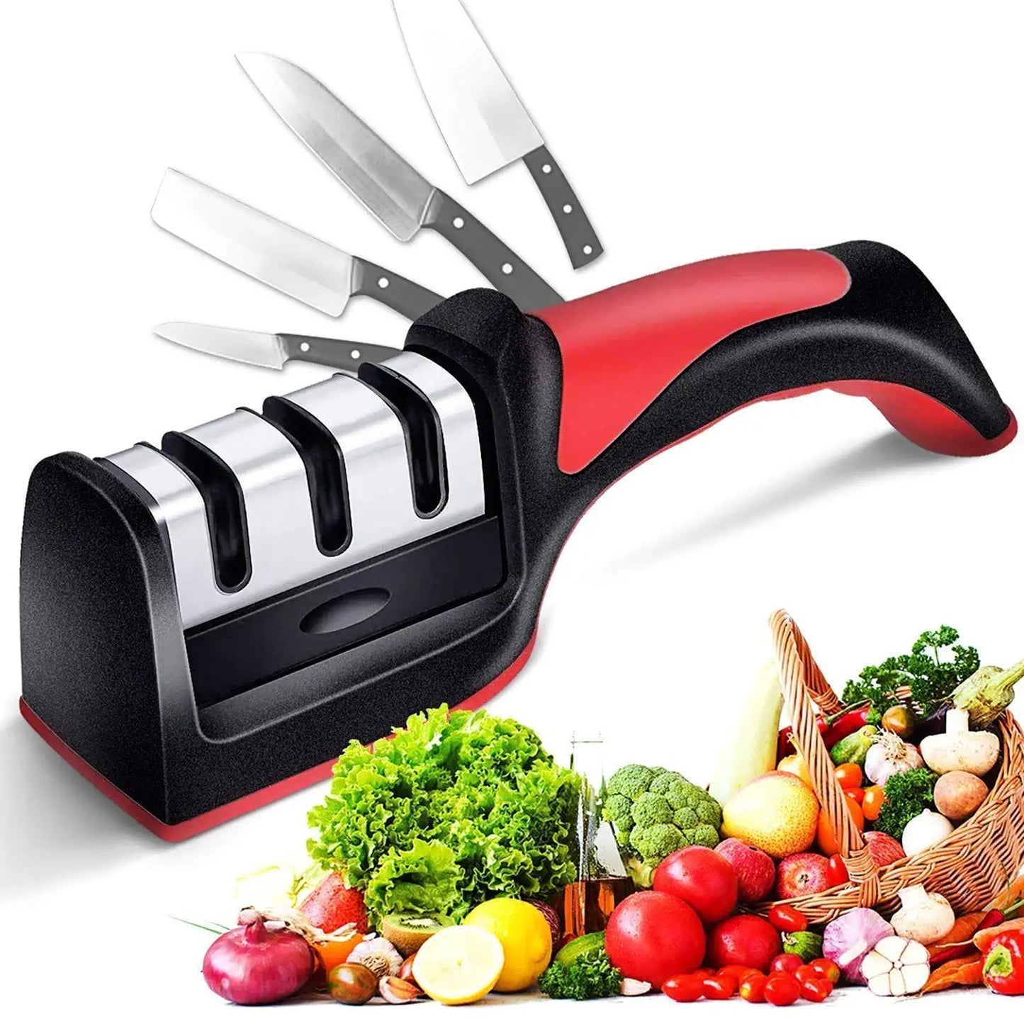 Manual Red Knife Sharpener 3 Stage Sharpening Tool For Ceramic Knife And Steel Knives. - Happy Price - Image 2