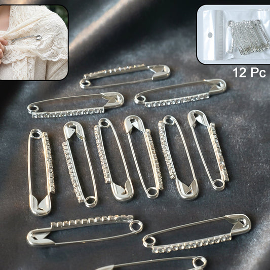 Decorative Silver Finish Brooch Pin Set - 12 Piece Collection - Happy Price - Image 1