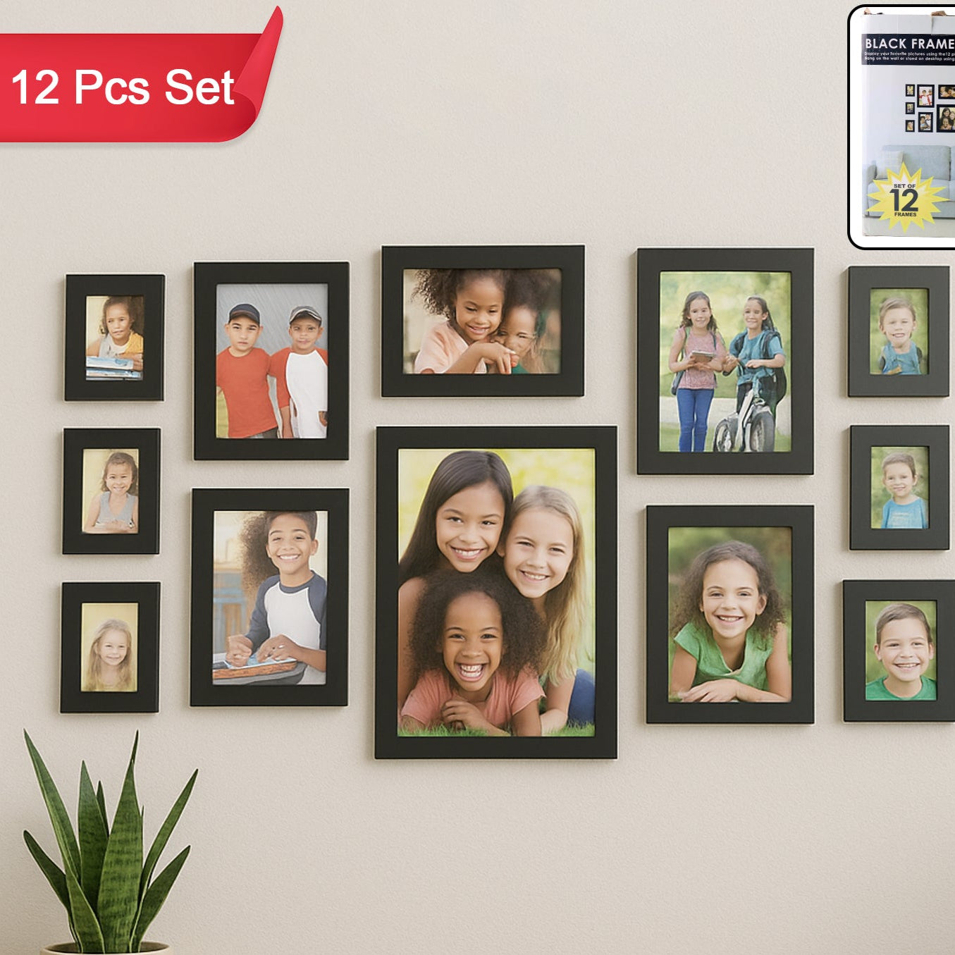 Premium Black Photo Frame Set 12 Pcs Wall Hanging Gallery Frames - Happy Price - Image 1