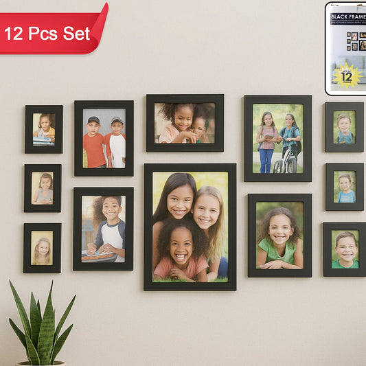 Premium Black Photo Frame Set 12 Pcs Wall Hanging Gallery Frames - Happy Price - Image 1