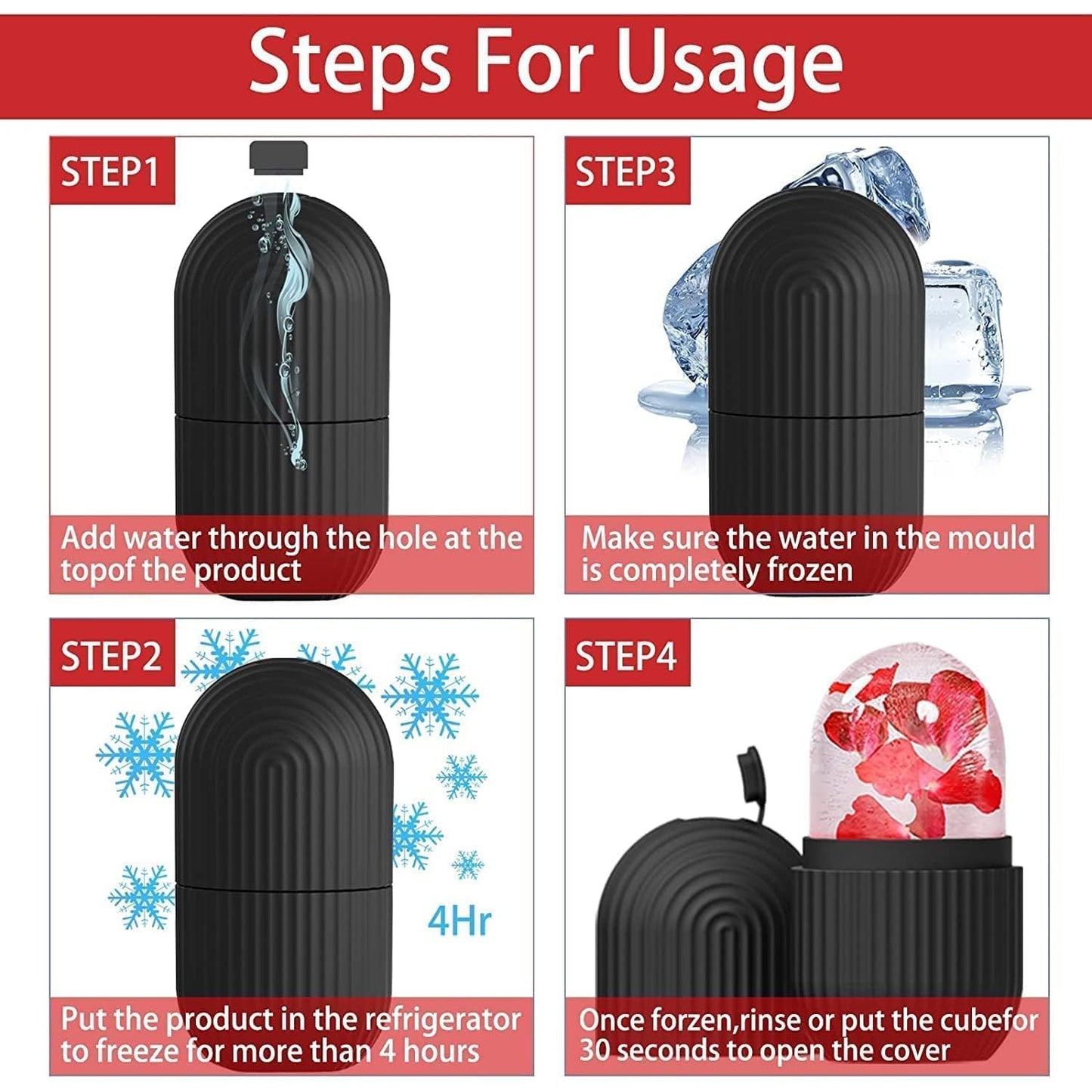 Face Ice Roller  Ice Roller For Face  Ice Roller For Face Massager  Face Ice Treatment Reduce Face Swelling And Under Eye Puffiness (Black) - Happy Price - Image 4