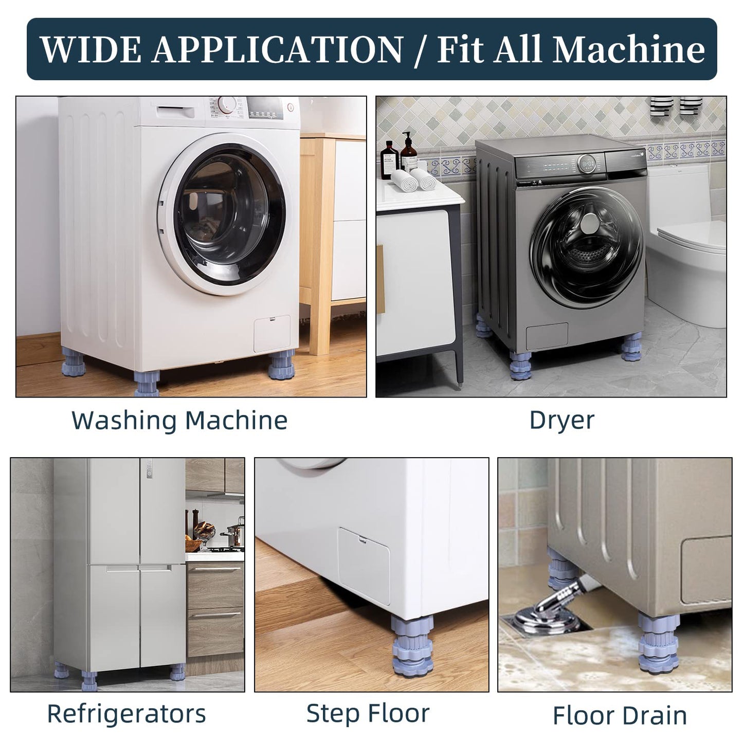 Washing Machine Support Anti Vibration Washing Machine Support Adjustable Washer Anti Vibrasion Pads Washer  Dryer Pedestalswashing Machine Accessory Anti- Skid Pad Pvc Lifting Pad Non-slip ( 4 Pc Set  1pc ) - Happy Price - Image 3