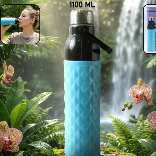 1100 ML Diamond Texture Sports Water Bottle with Strap (1 Pc) - Happy Price - Image 1