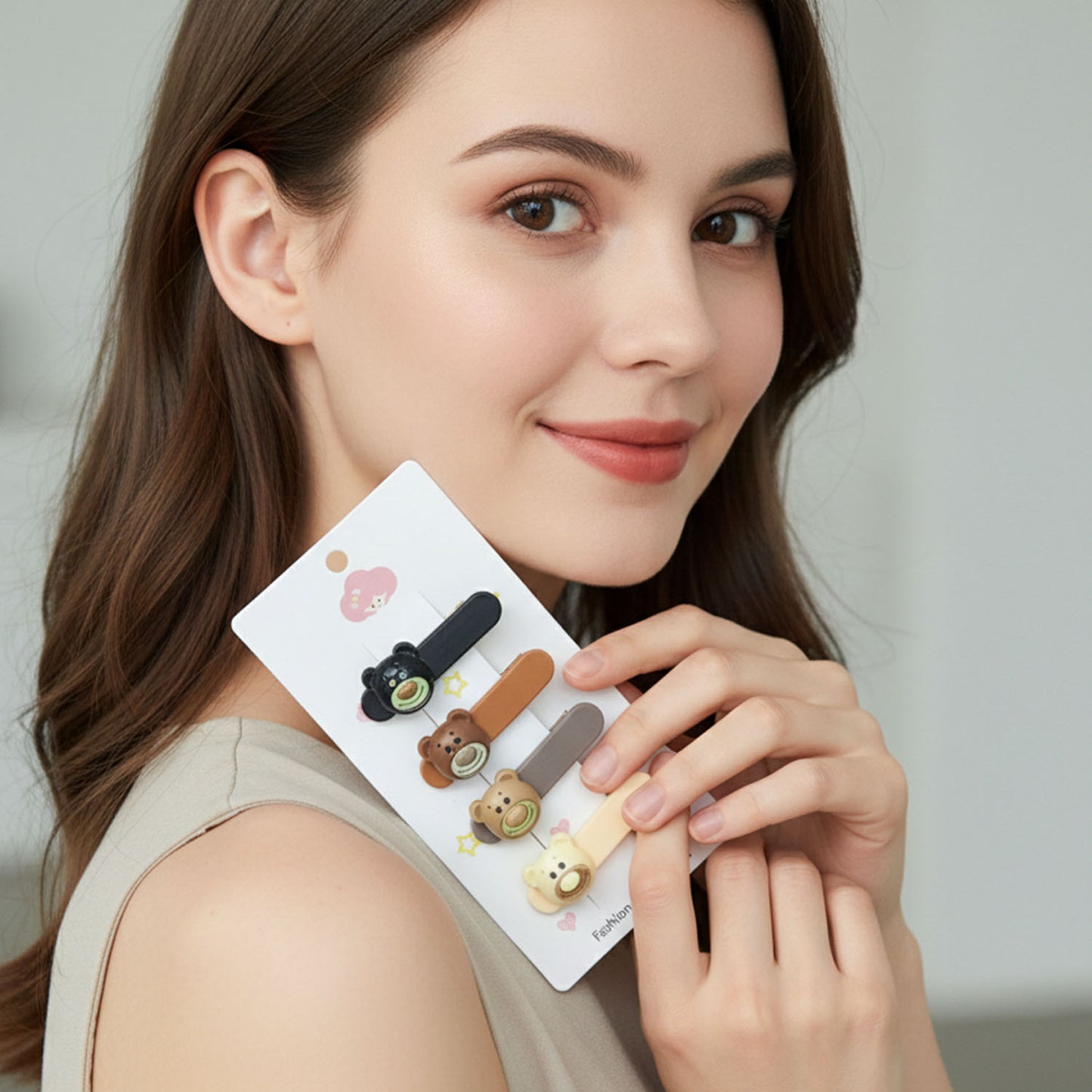 Cute Bear Face Hair Clips Set - 4 Pc Decorative Snap Clips for Women & Girls - Happy Price - Image 3