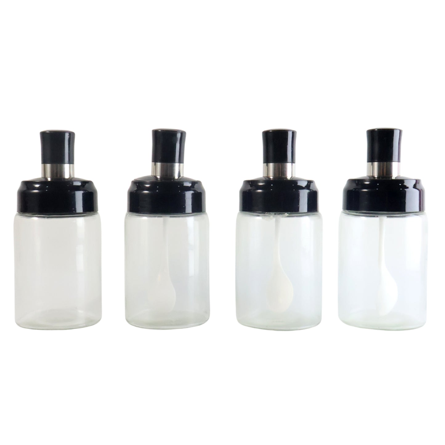 4 Pc Transparent Glass Spice Jar Set with Spoon & Airtight Lid - Happy Price - Image 5