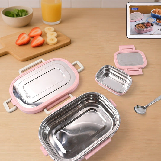 Miracle Carry 2 Compartment Lunch Box with Insulated Bag (400 ML x 2 Pcs) - Happy Price - Image 1