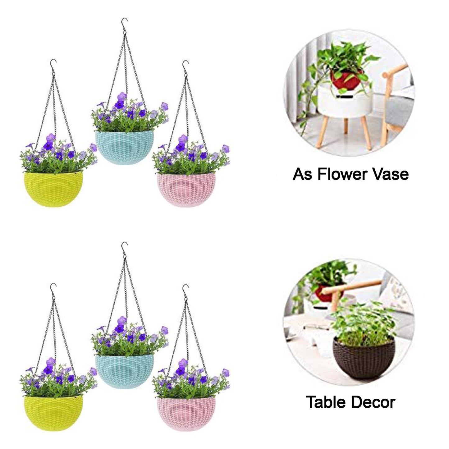 Plastic Hanging Planter with Chain (6 Pc Set) - Happy Price - Image 6