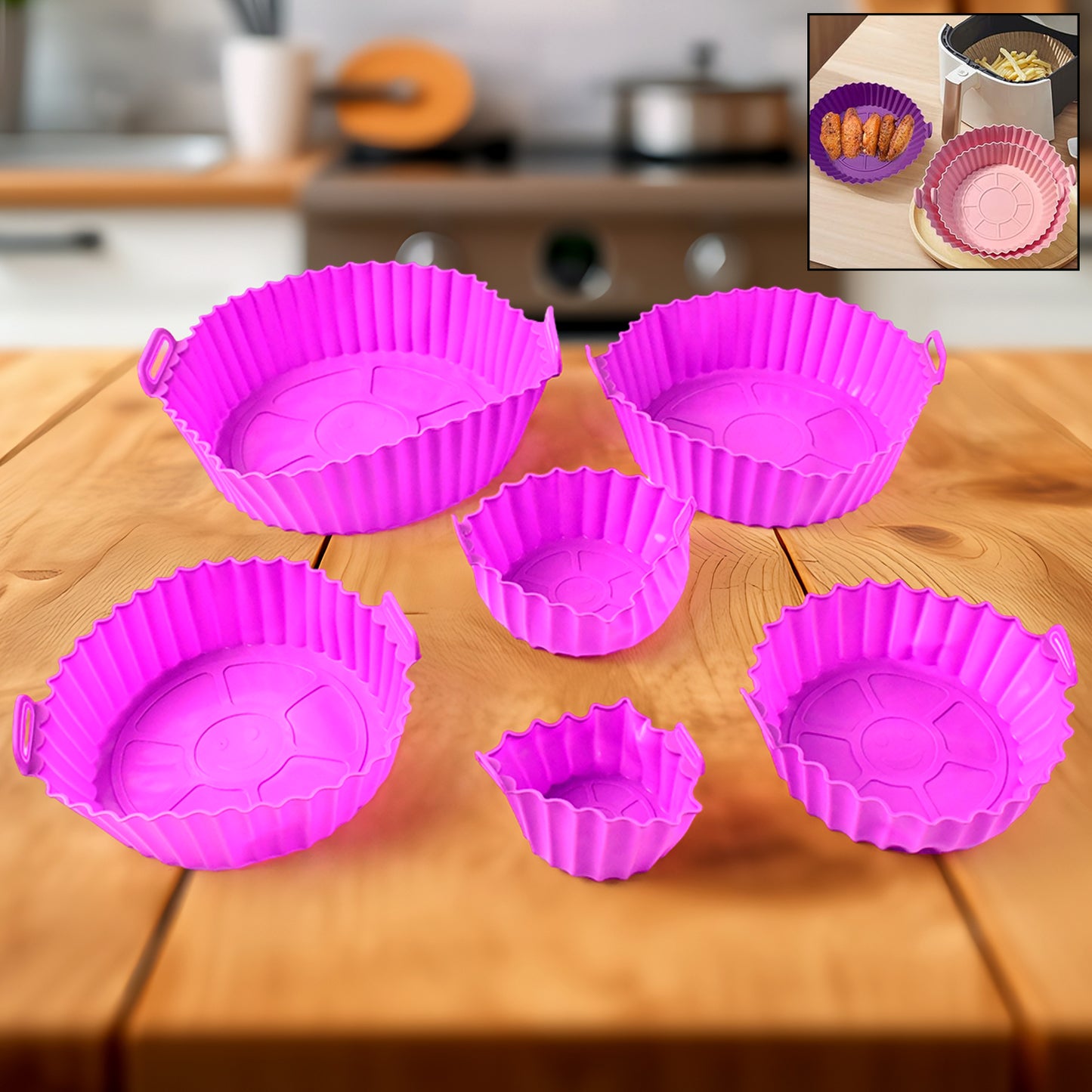Air Fryer Reusable Silicone Pot With Handles (6 Pc Set) - Happy Price - Image 2