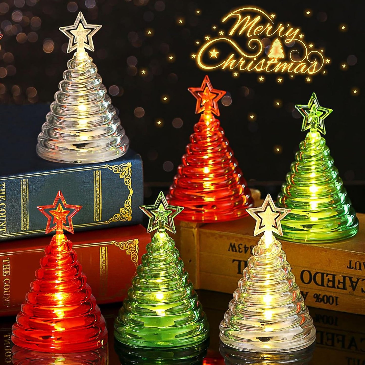 12 Pc Christmas Tree LED Decorative Lights Set with Star Topper - Battery Operated Flameless Festive Decor - Happy Price - Image 5