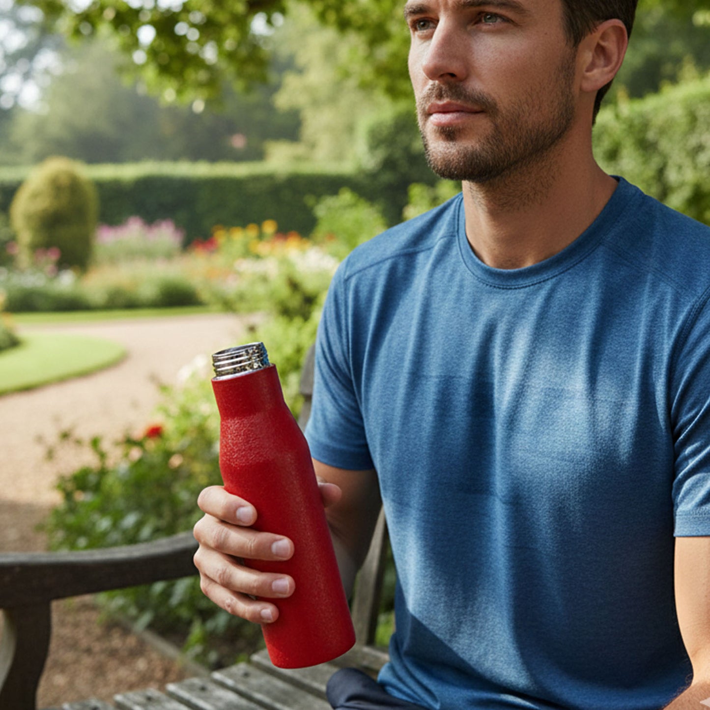 Durable Stainless Steel Water Bottle - 1000 ML Capacity, Red Color - Happy Price - Image 3