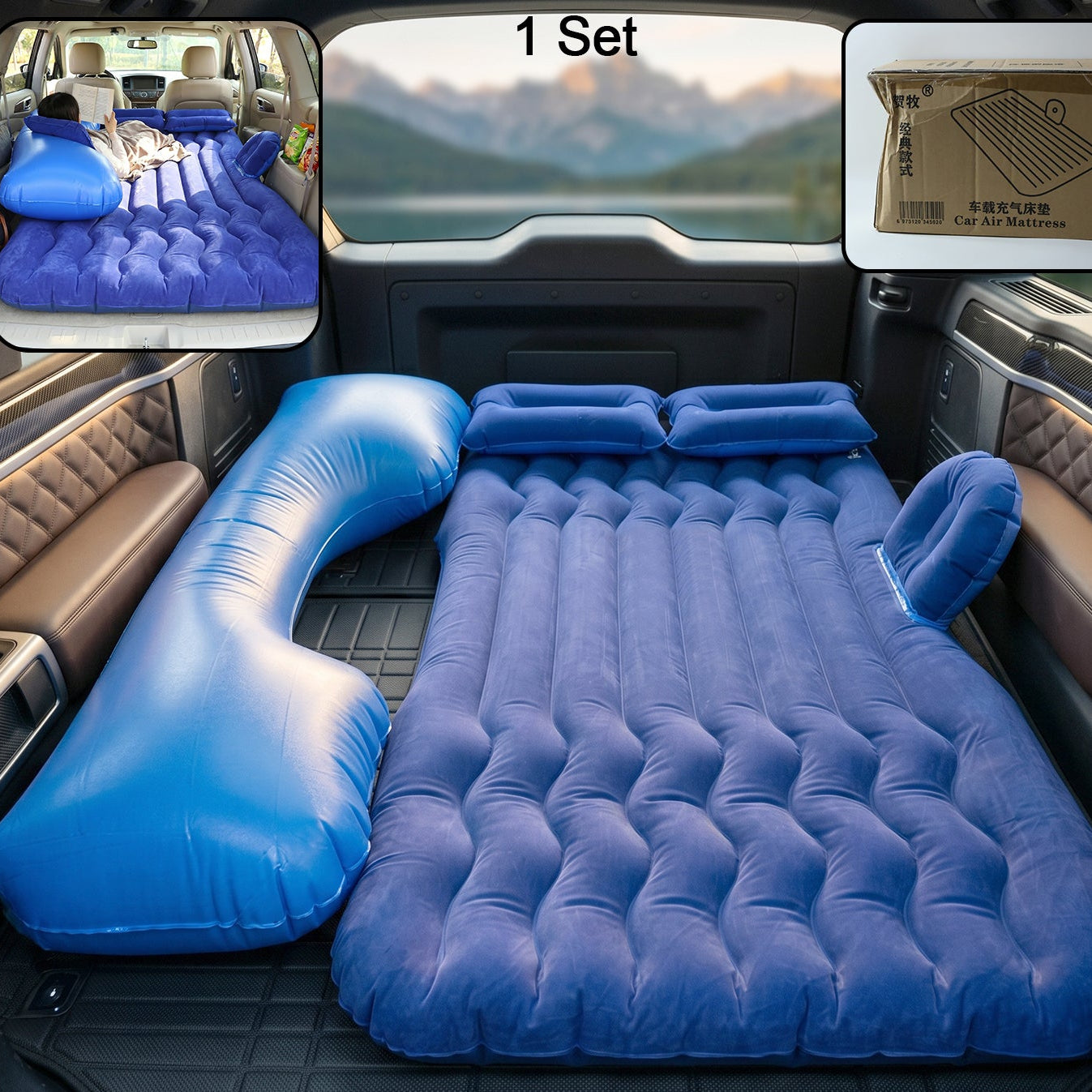 Portable Car Air Mattress Set with Pump & Pillows - Dark Blue SUV Bed - Happy Price - Image 1