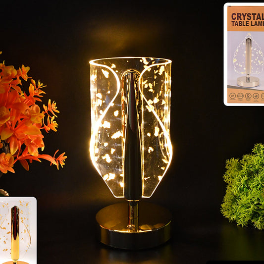 Crystal Table Lamp with Golden Leaf Design & USB Charging (1 Pc) - Happy Price - Image 1