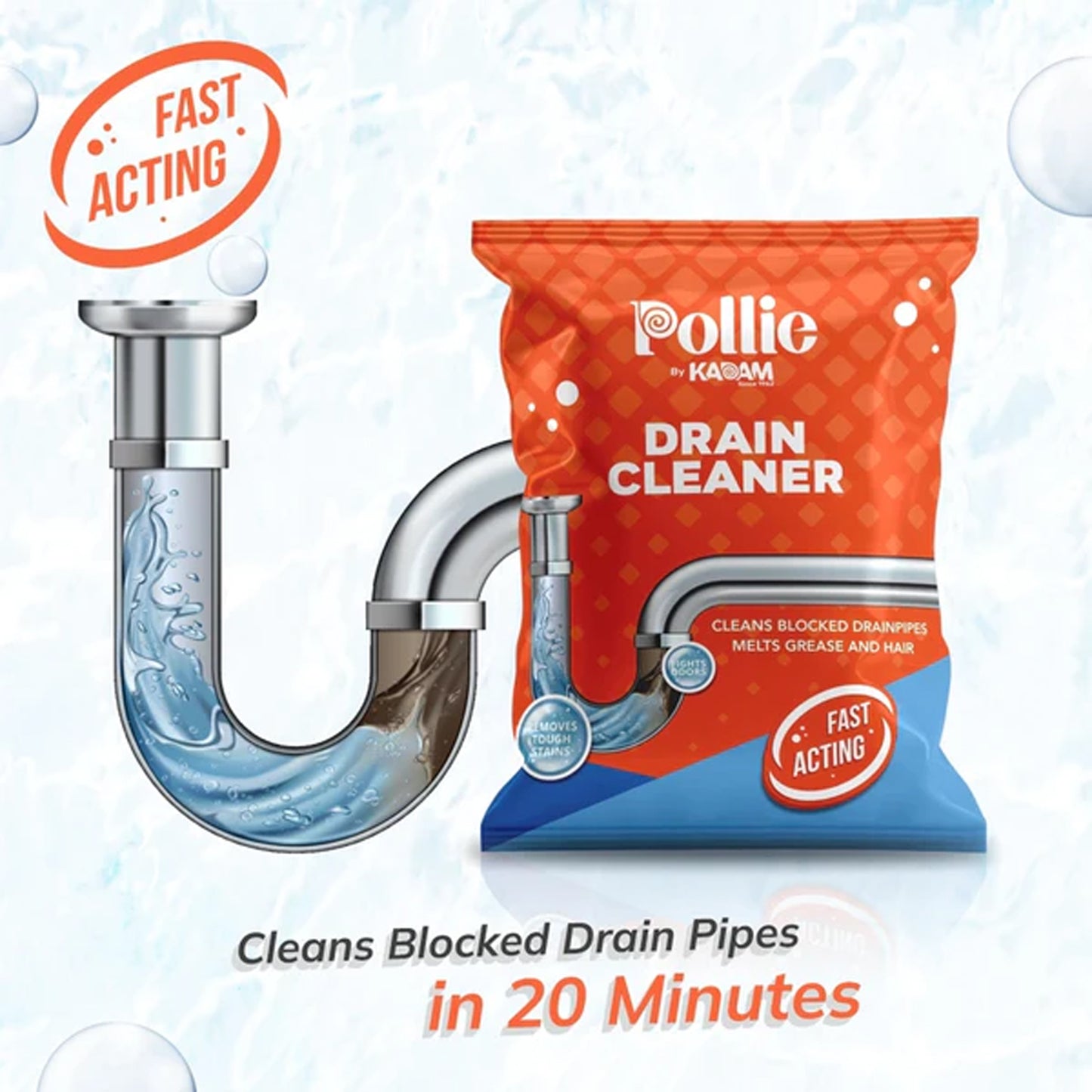 Kadam Drain Cleaner Sachet - 50 Gm Fast Clog Remover for Kitchen & Bathroom - Happy Price - Image 3