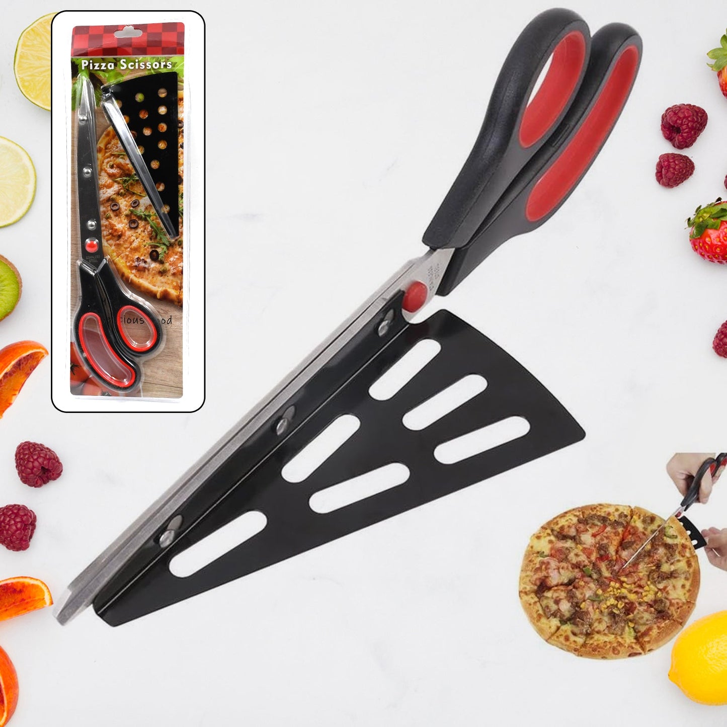 Stainless Steel Pizza Cutter Scissors Plastic Handle With Removable Spatula - Happy Price - Image 2