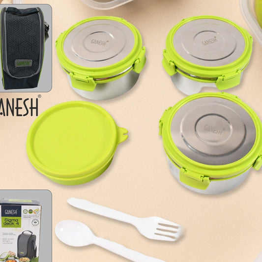 Stainless Steel Tiffin Lunch Box Container  Dabba With 4 Side Clip Lock Lid For Office  School Use Food Grade  Air Tight  Easy To Carry  Leak Proof - Happy Price - Image 1