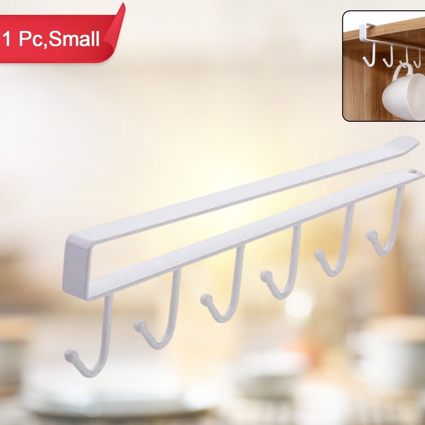 Small Metal Cabinet Organizer Rack with 6 Hooks - 1 Pc - Happy Price - Image 1