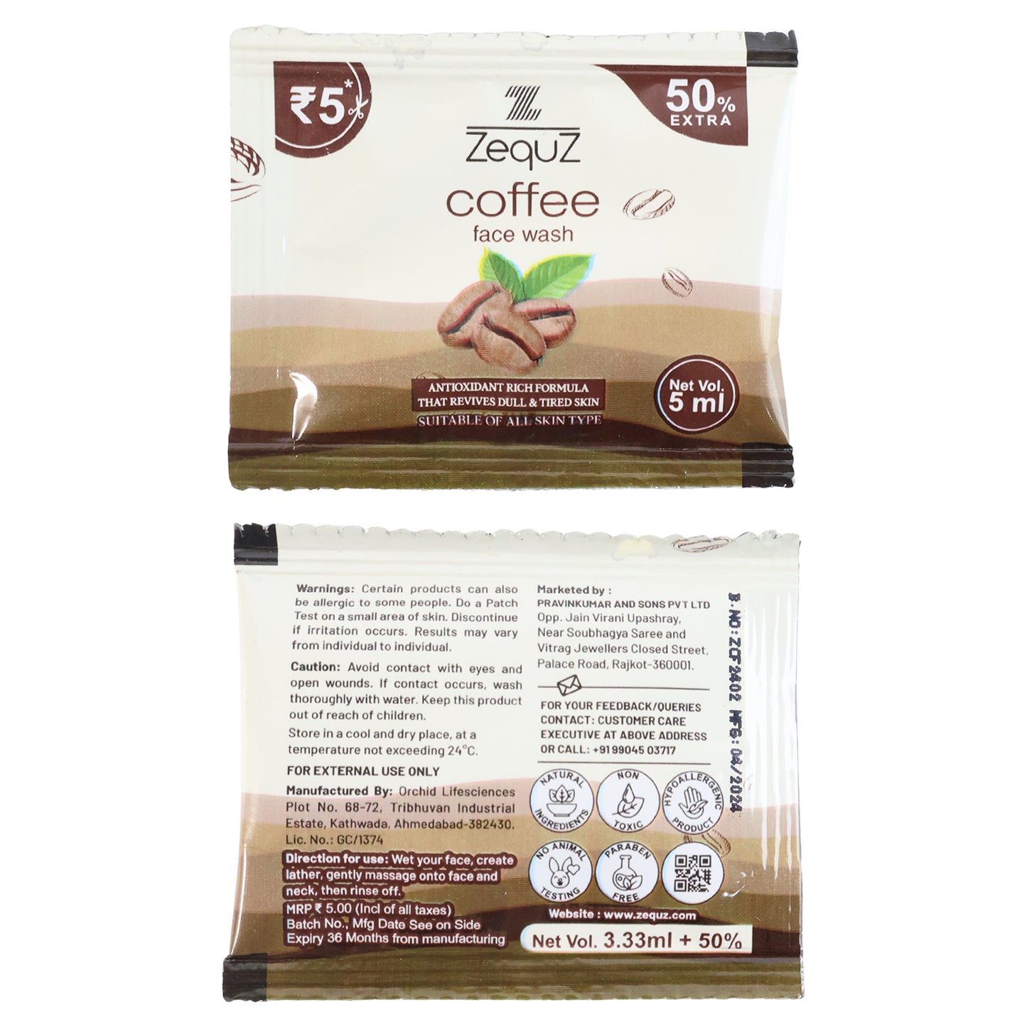 Zequz Coffee Face Wash Sachet - 5 ml, 1 Pc | Revitalizing Daily Cleanser - Happy Price - Image 5