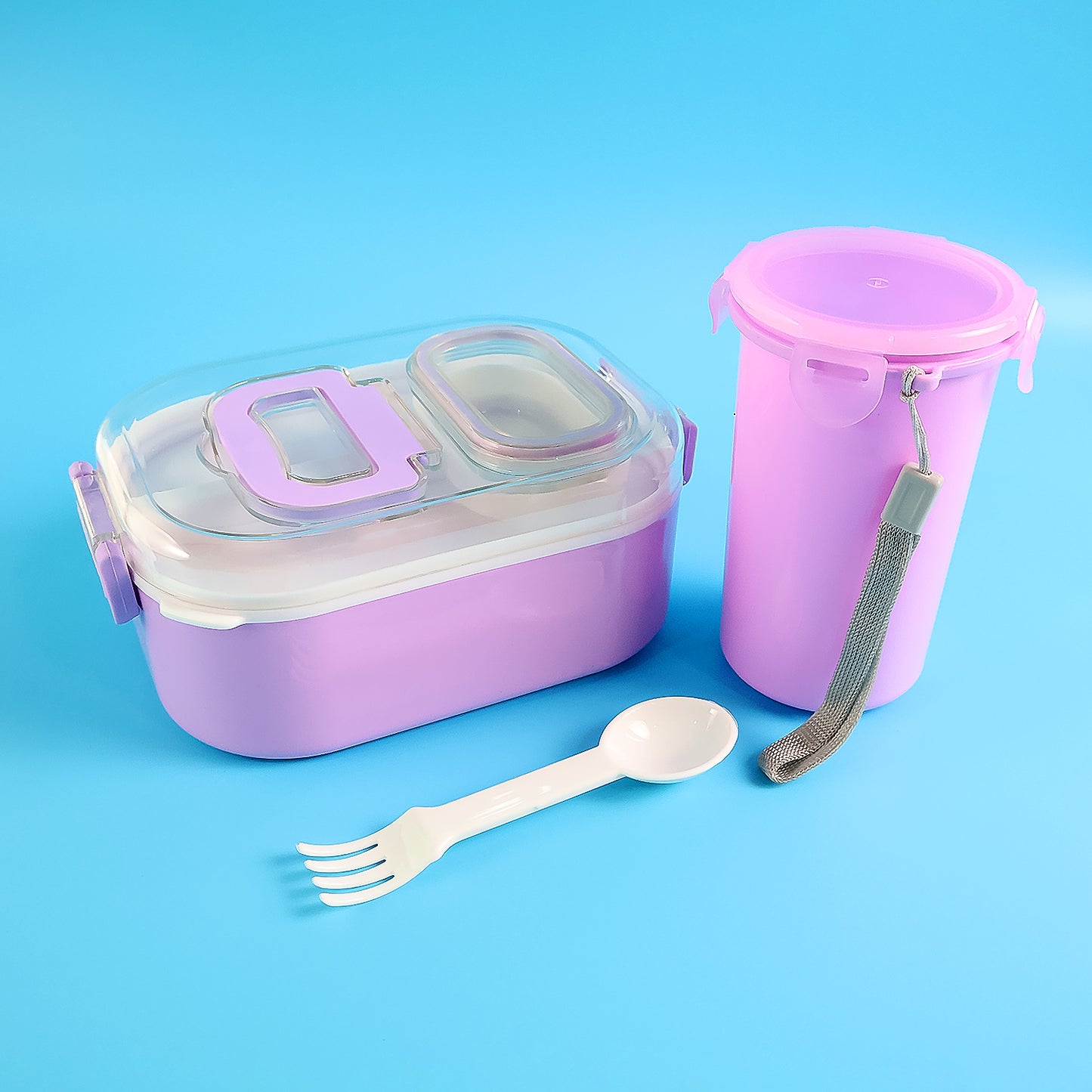 Multi-functional 1 Set Leakproof Lunch Box With Cutlery  Tumbler - Happy Price - Image 6