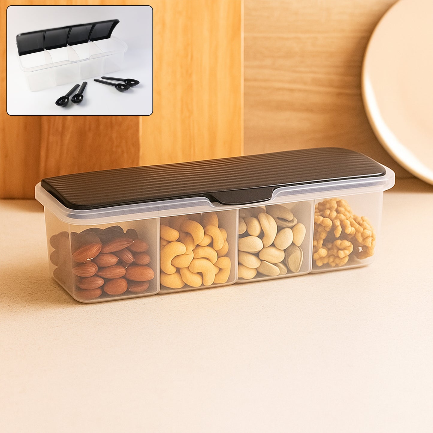 4 Section Airtight Masala Box with Spoons - Kitchen Storage Container Set - Happy Price - Image 7