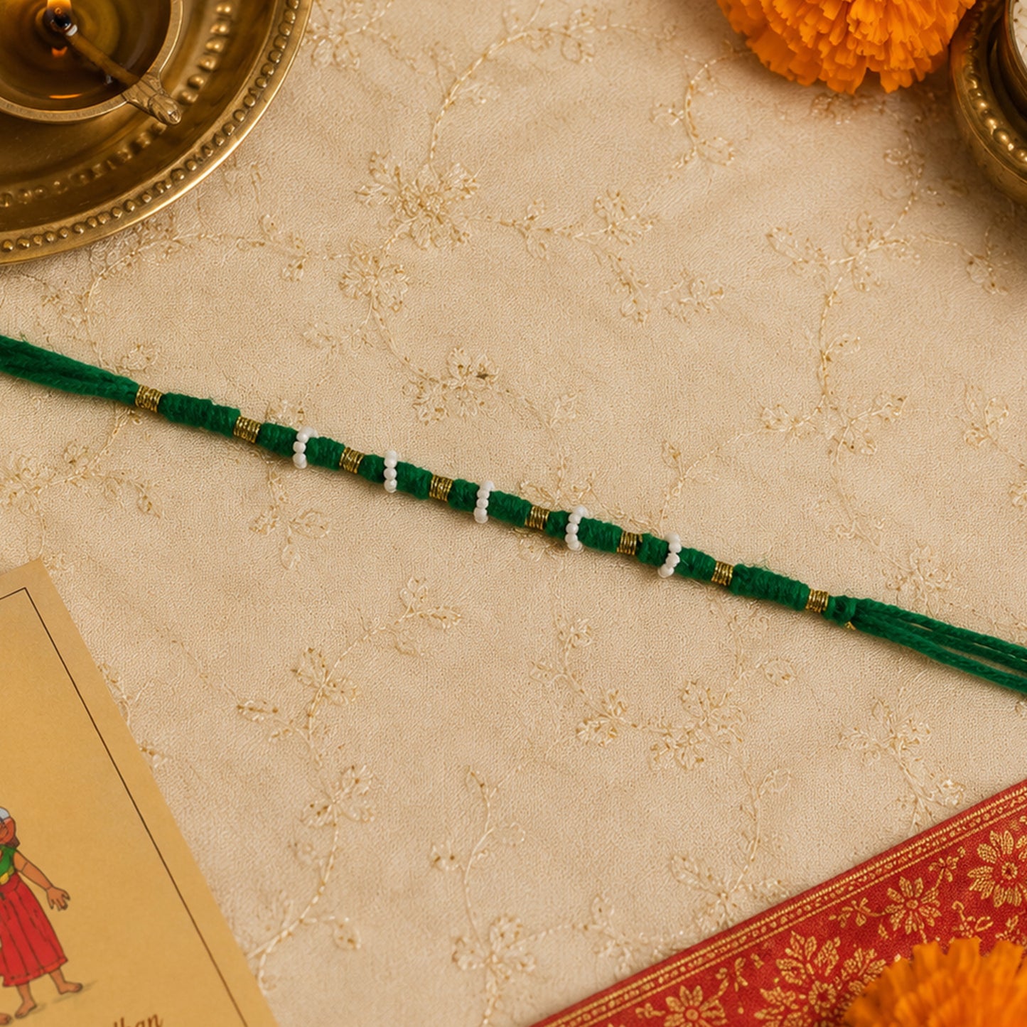 Traditional Green Pearl Rakhi - 1 Pc Mix Color - Happy Price - Image 6