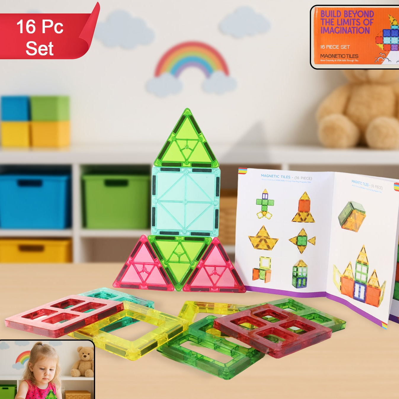 16 Piece Magnetic Building Blocks for Kids - STEM Educational Toy Set - Happy Price - Image 1