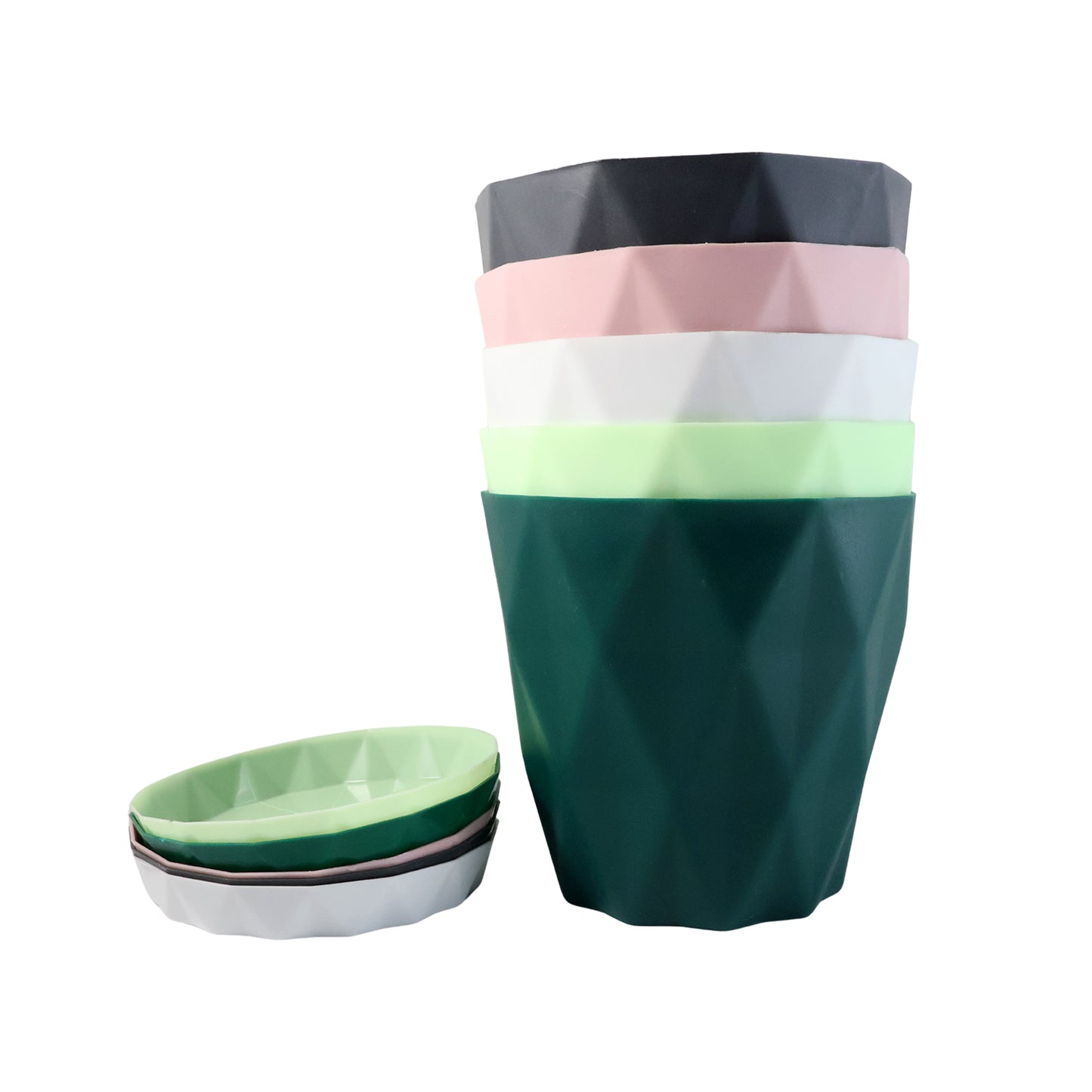 Diamond Design Plastic Flower Pot Set with Drain Tray (5 Pc) - Happy Price - Image 2