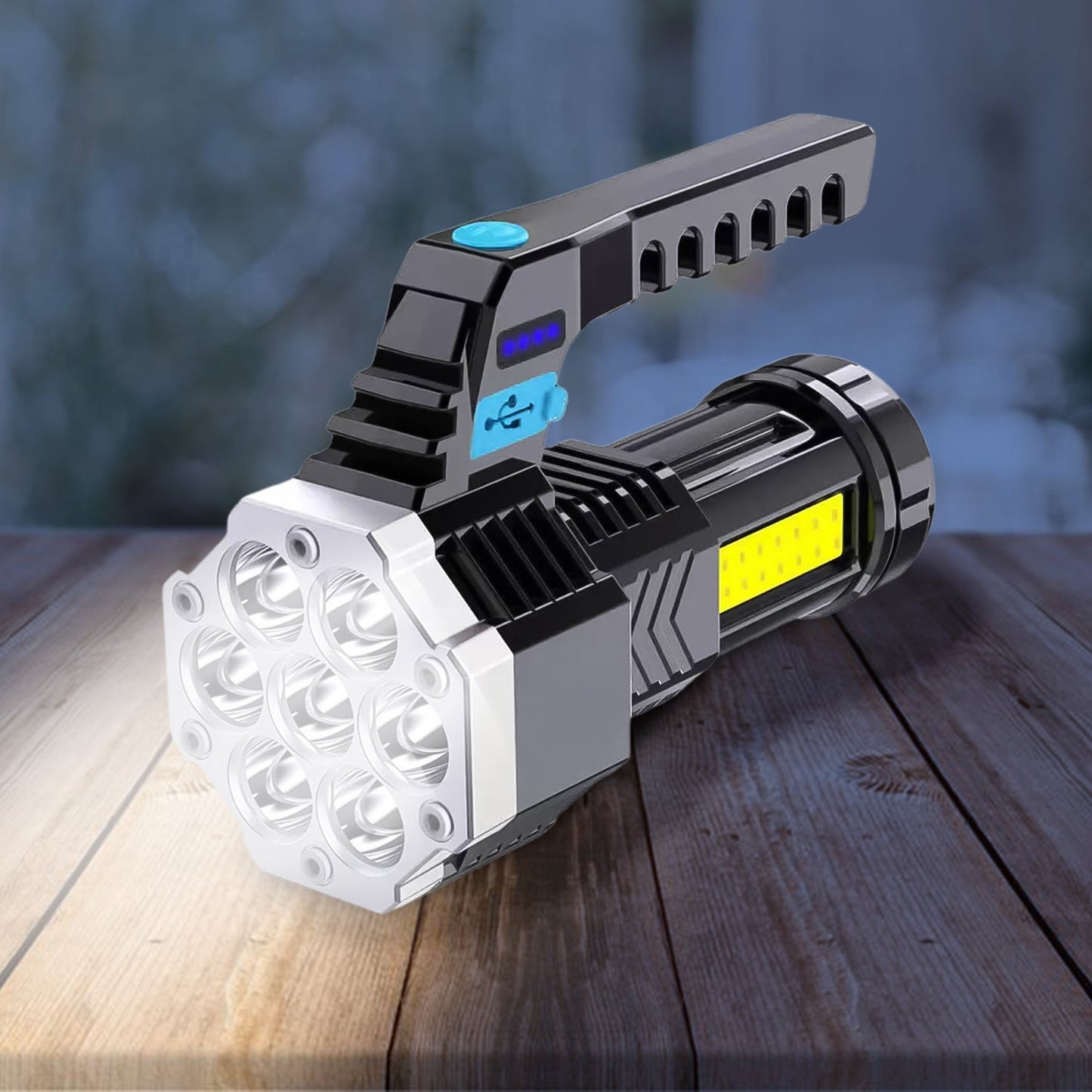 Portable Flashlight  Torch  Cob 7led Hand Light Usb Rechargeable Light With Side Light (1 Pc) - Happy Price - Image 1