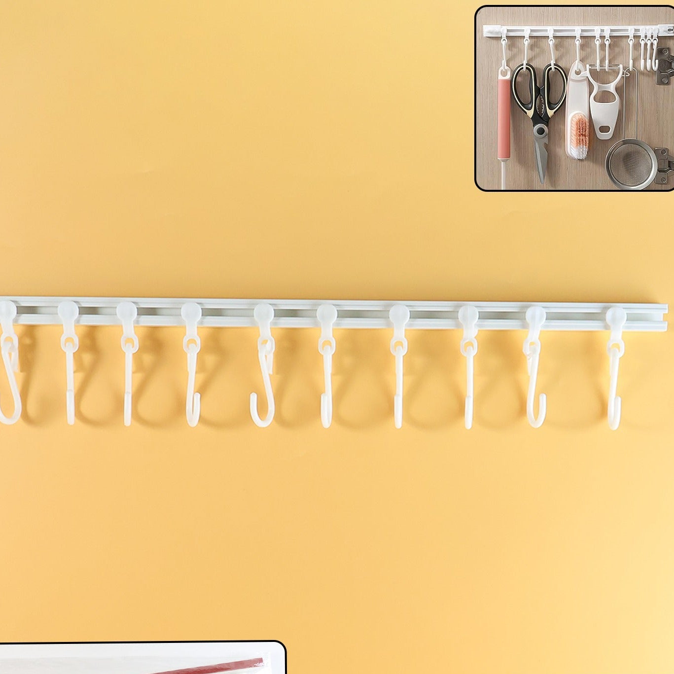 Wall Mounted Kitchen Organizer Rail with 10 Adjustable Hooks - Happy Price - Image 1