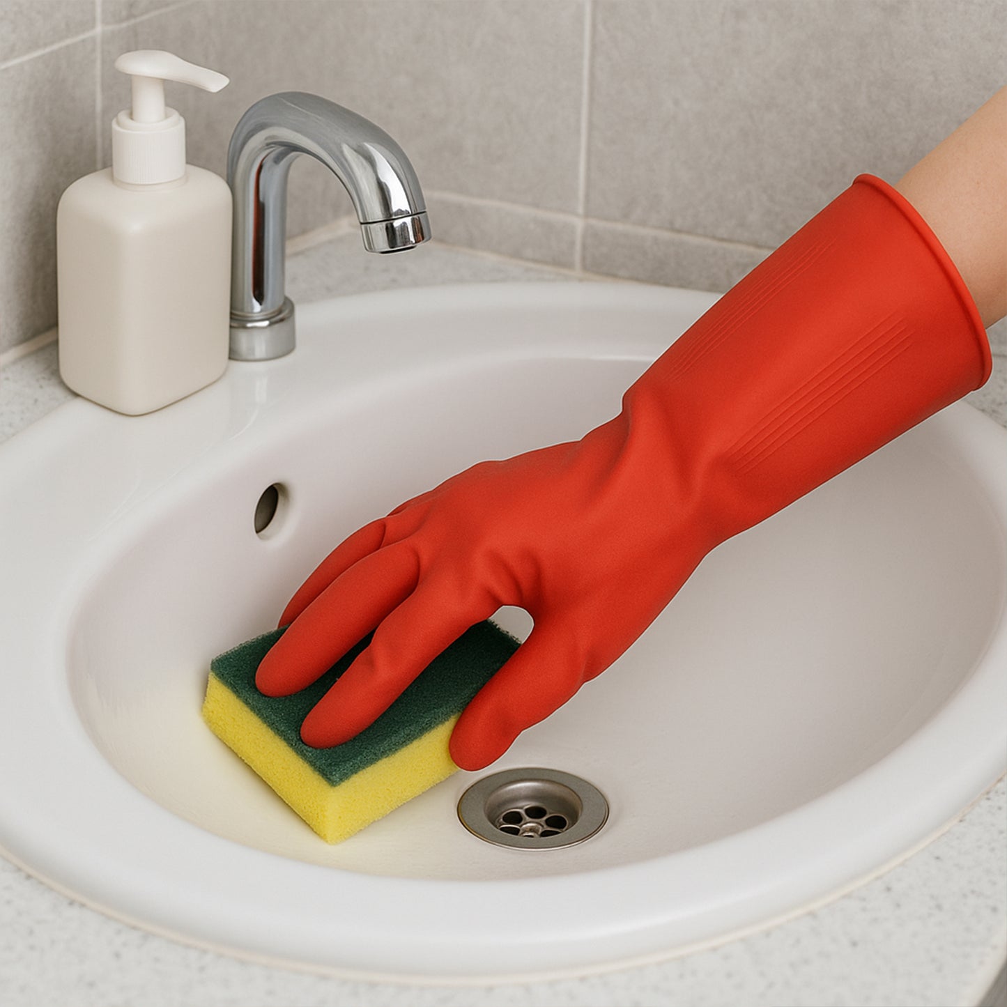 Long Cuff Rubber Cleaning Gloves - 1 Pair, Assorted Colors - Happy Price - Image 3