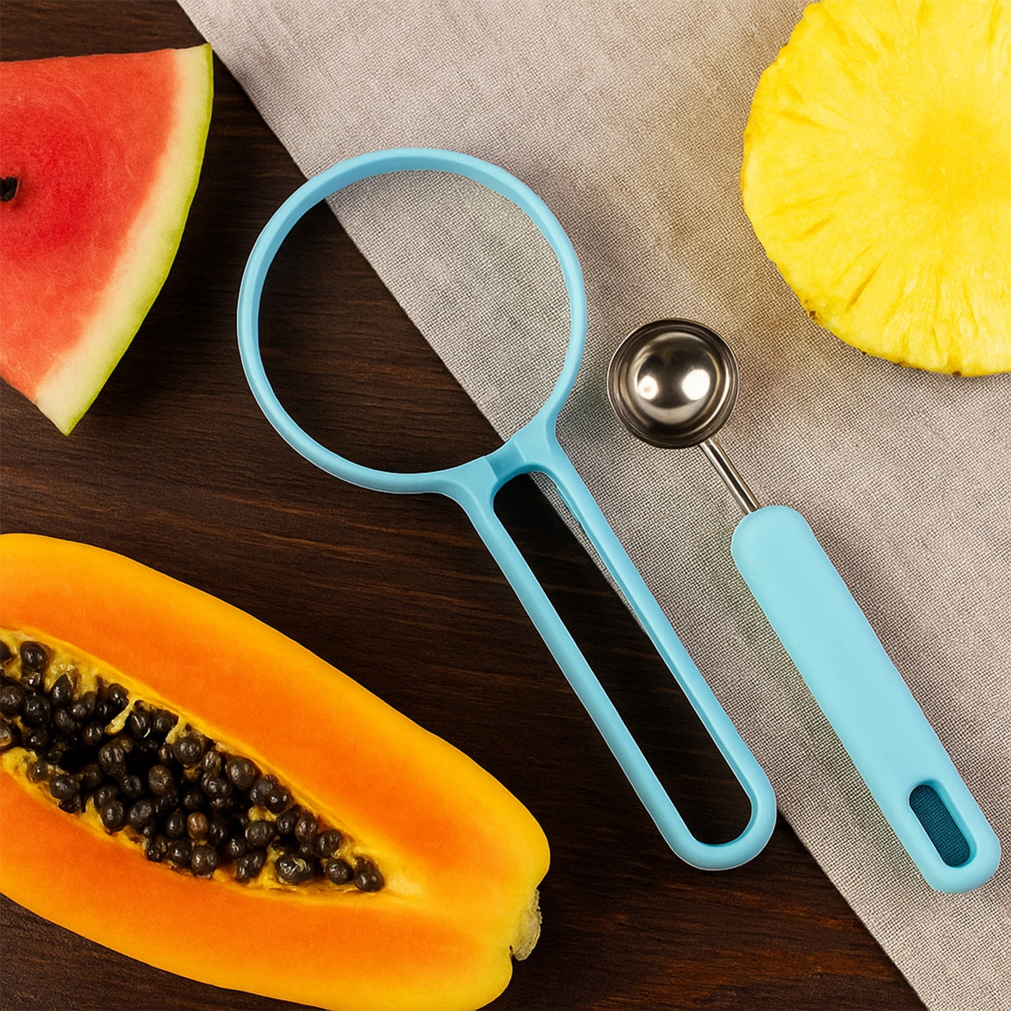Multi-Function Fruit Baller & Cutter Set - Stainless Steel with Silicone Handle (1 Set) - Happy Price - Image 4