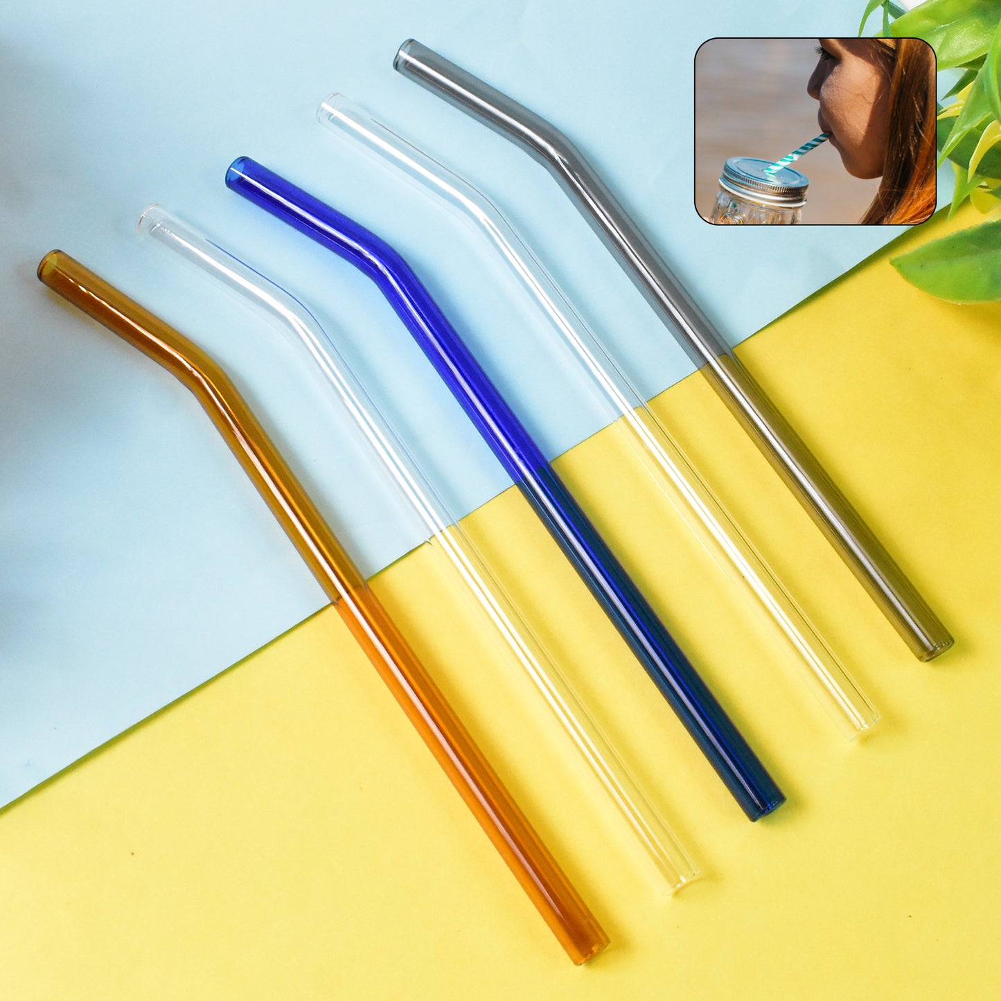 Set of 5 Clear Reusable Glass Drinking Straws - Eco-Friendly & Dishwasher Safe - Happy Price - Image 2