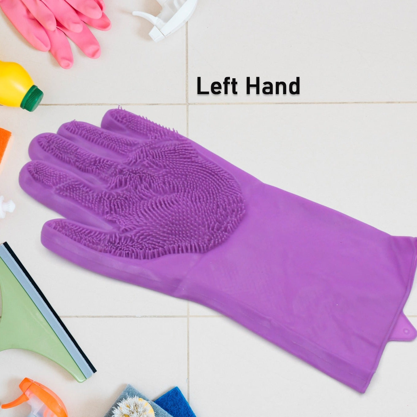 Dishwashing Gloves With Scrubber Silicone Cleaning Reusable Scrub Gloves For Wash Dish Kitchen Bathroom Pet Grooming Wet And Dry Glove (1 Pc Left Hand Gloves) - Happy Price - Image 1