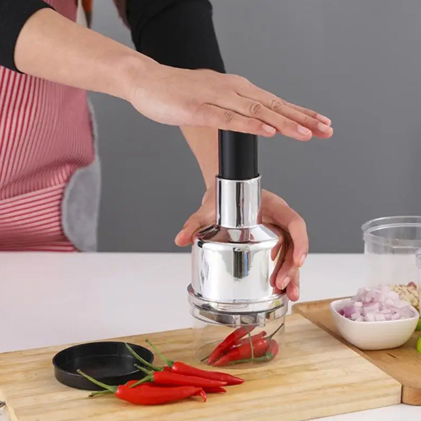 Manual Vegetable Chopper with Stainless Steel Blade - Kitchen Hand Slicer for Onions, Garlic, Nuts & Herbs - Happy Price - Image 6